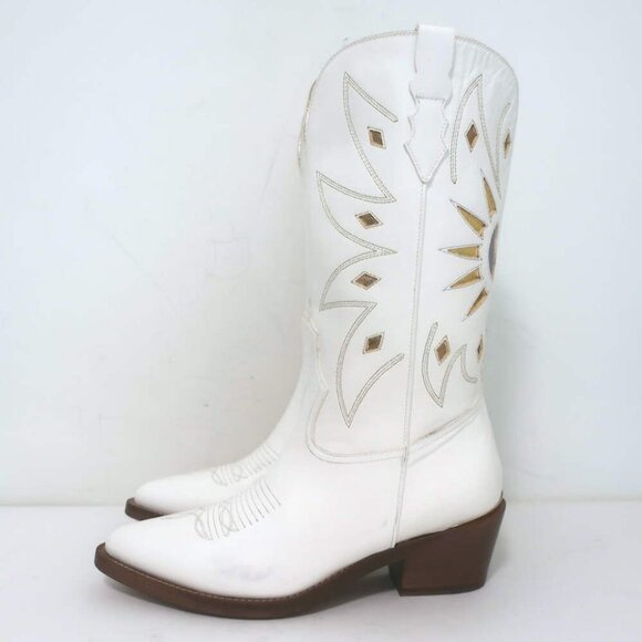 Partlow Abigail 55 Metallic-Embroidered Cowboy Boots White Leather Size 39 - Picture 8 of 16